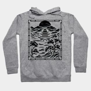 Eternal Serenity: A Monochrome Japanese Landscape Hoodie